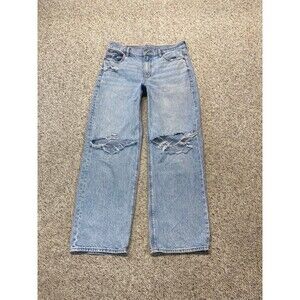 American Eagle Stove Top Rigid High-Rise Distressed Ankle Straight Light Wash 8r